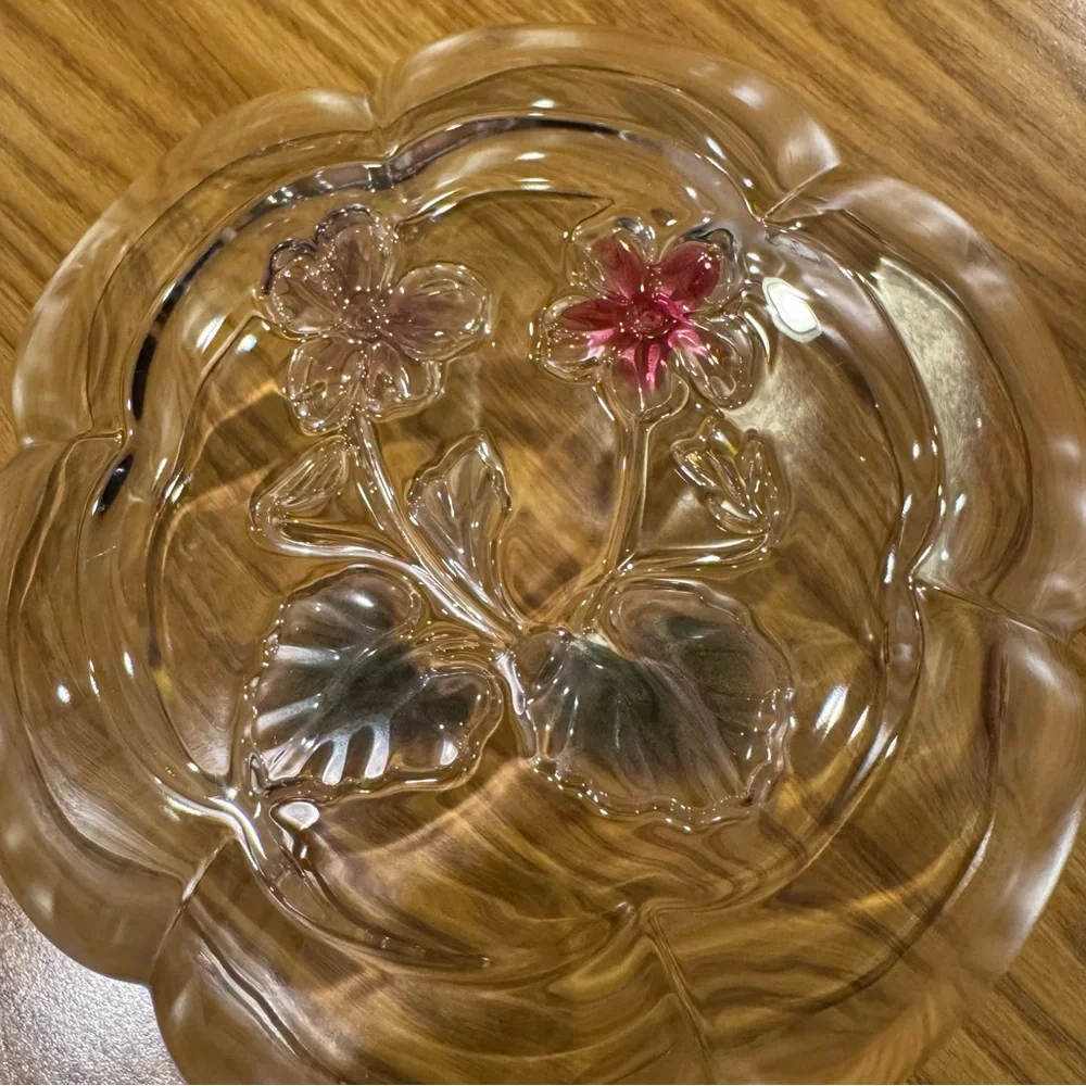 Vintage Mikasa Violets Crystal Dessert Bowl and 3 Plates Set MIC113 pattern